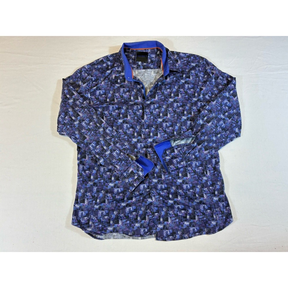 District Republic Men's XXL Button Down Shirt Blue Geometric Abstract Cotton